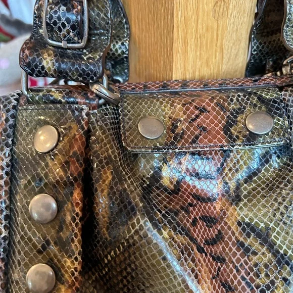Botkier Green and Brown Satchel with Exotic Snakeskin Pattern - Picture 6 of 16